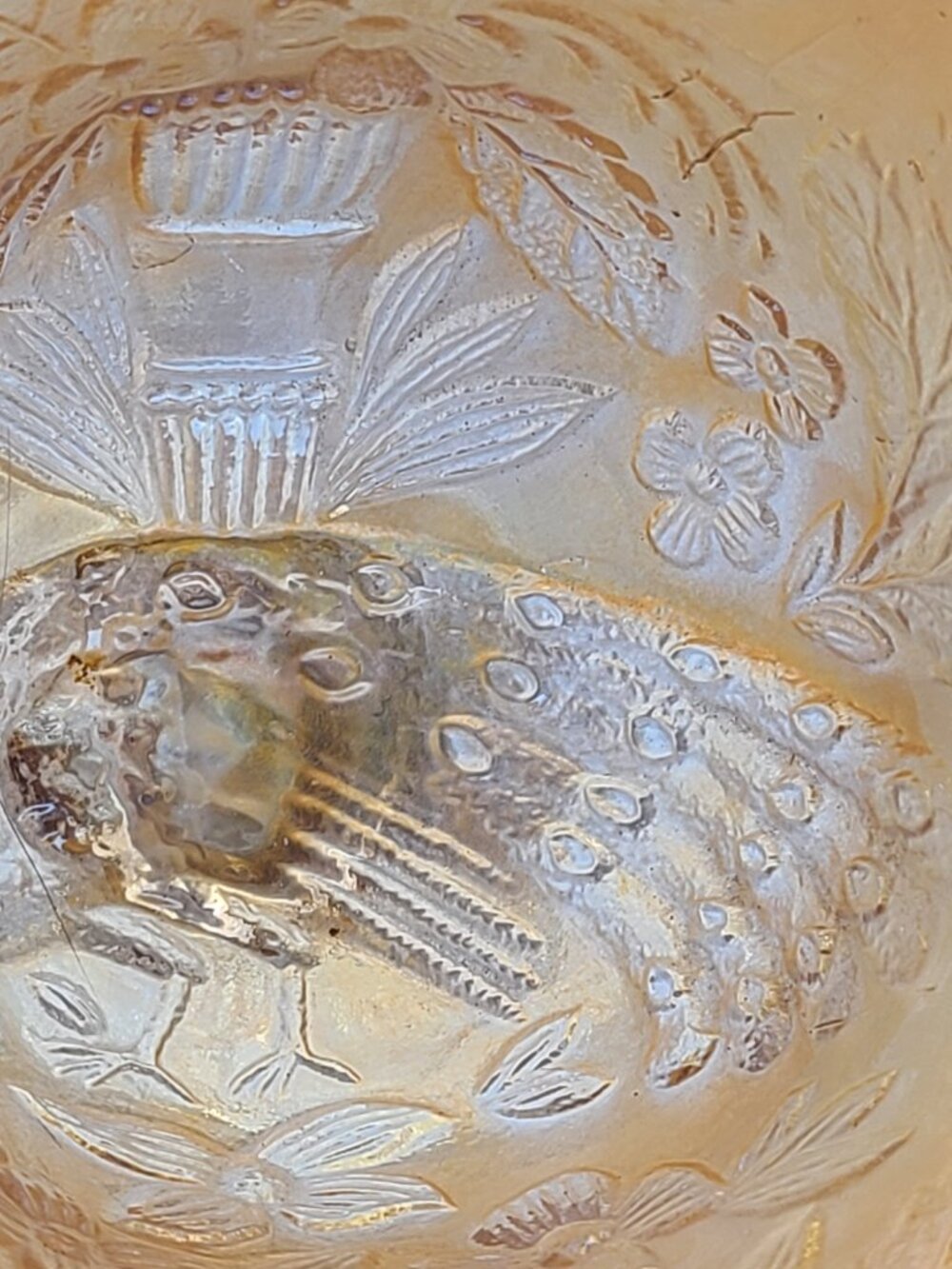 Fenton Antique Peacock Urn Compote Marigold Carnival Glass 5.5" - Picture 9 of 11